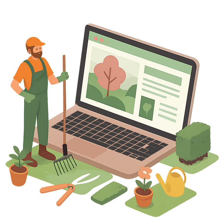 Illustration einer Person neben einem Laptop